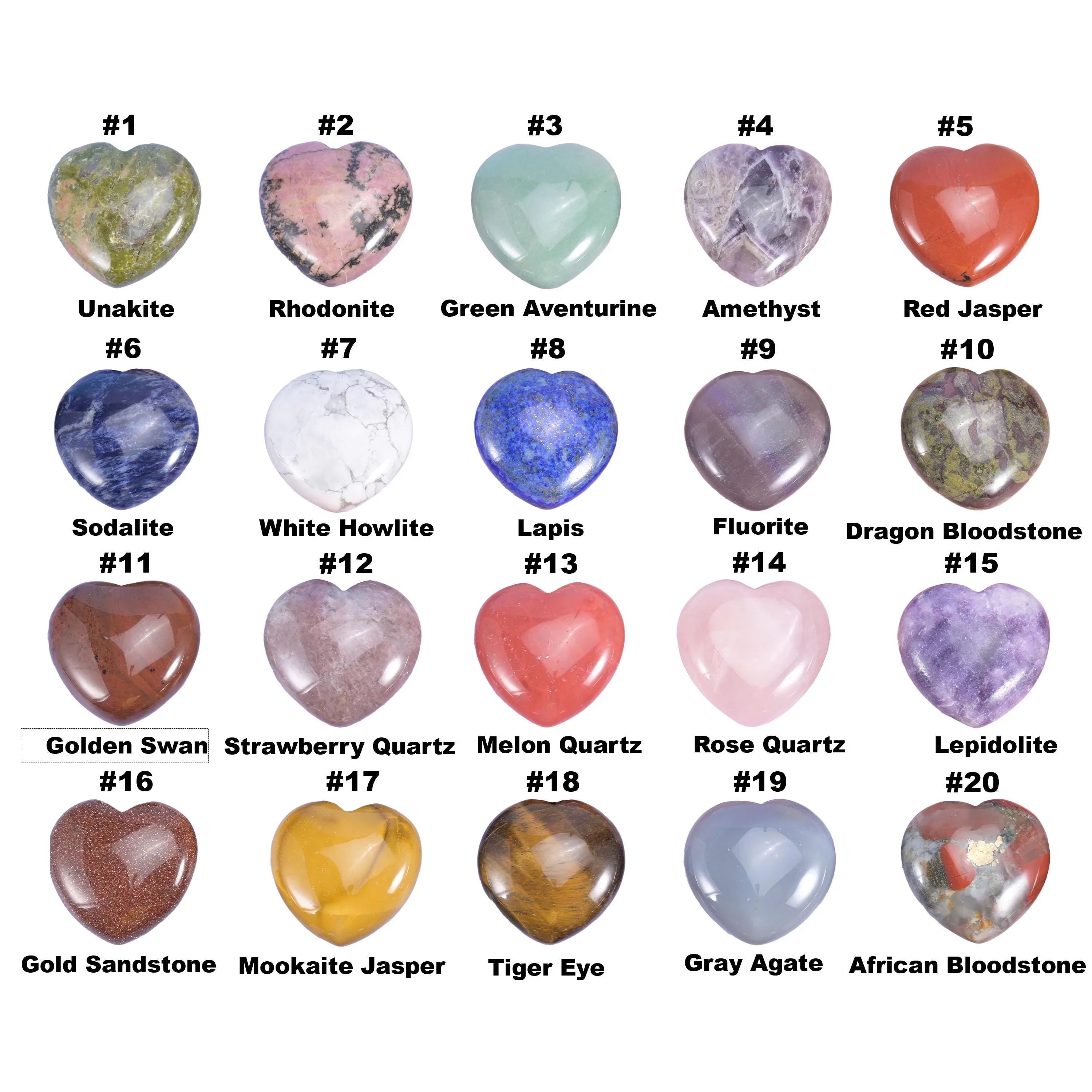 40mm Gemstone Heart Polished Healing Crystal Heart Pocket Stone DIY Gemstone Heart No Hole