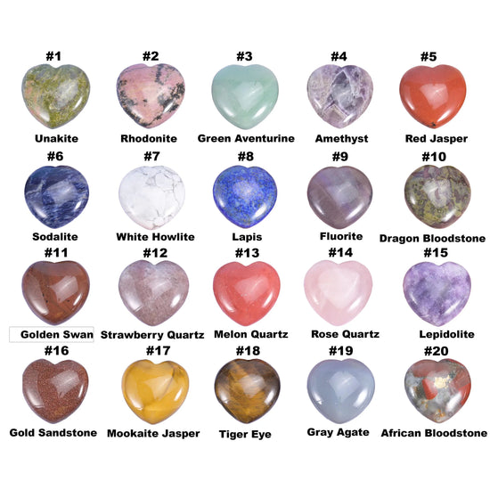 40mm Gemstone Heart Polished Healing Crystal Heart Pocket Stone DIY Gemstone Heart No Hole