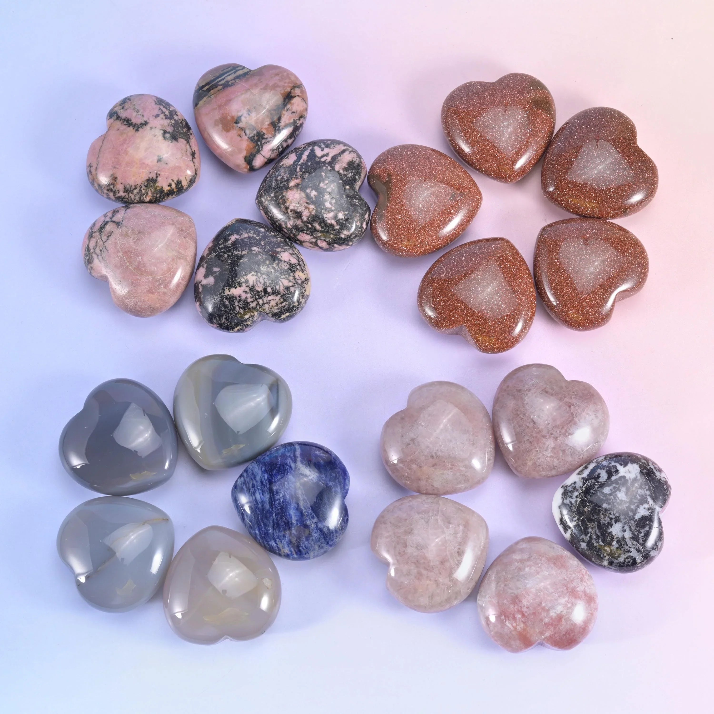 40mm Gemstone Heart Polished Healing Crystal Heart Pocket Stone DIY Gemstone Heart No Hole