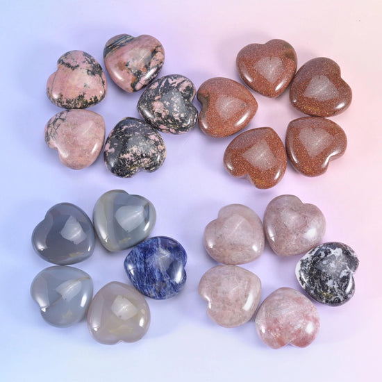 40mm Gemstone Heart Polished Healing Crystal Heart Pocket Stone DIY Gemstone Heart No Hole