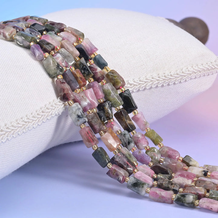 Tourmaline Faceted Tube Beads Size Varies Jewelry Making 15.5 Inch Strand