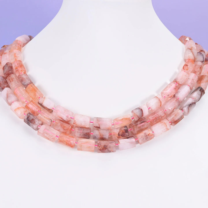 Red Hematoid Faceted Tube Beads Size 12x8mm Jewelry Making 15.5 Inch Strand