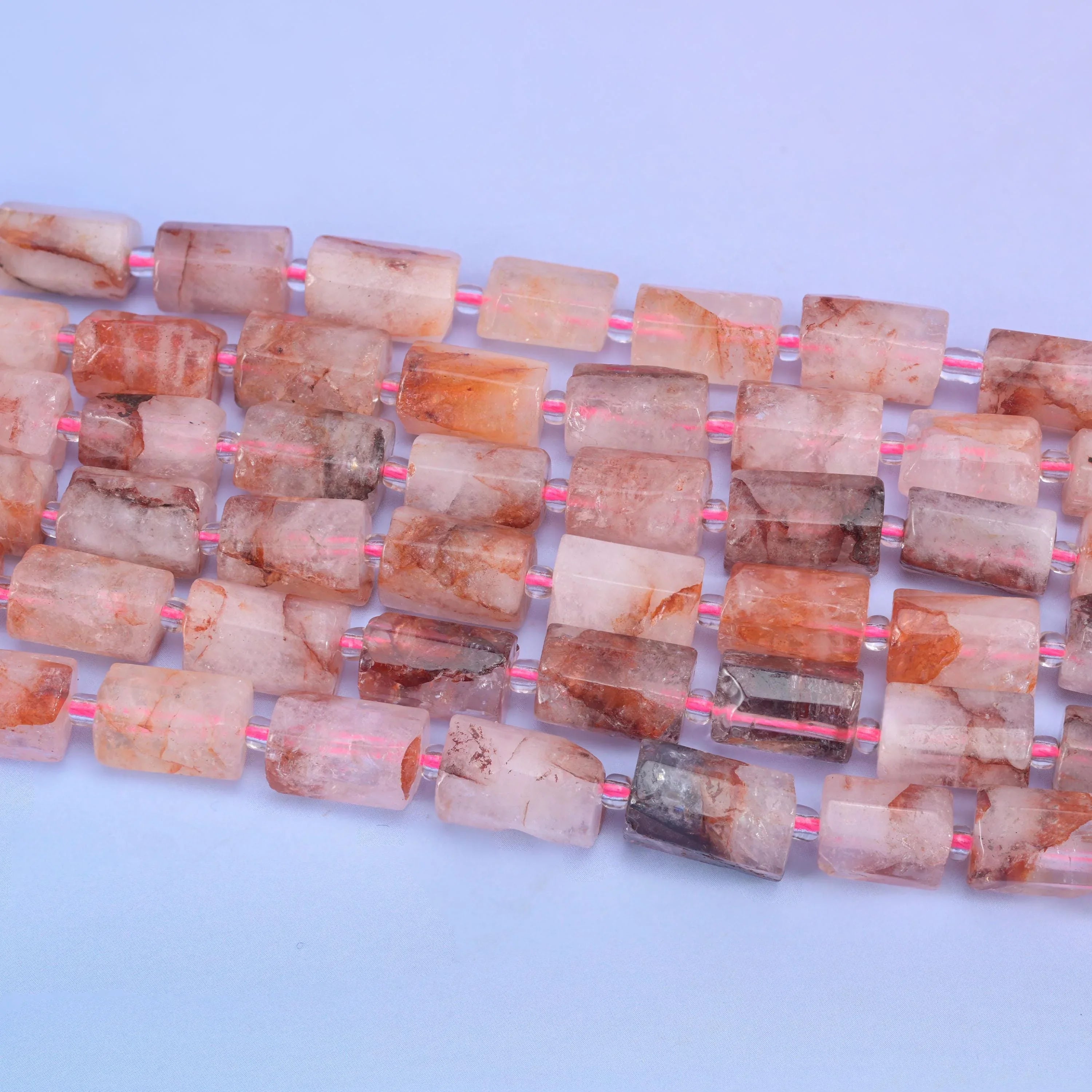 Red Hematoid Faceted Tube Beads Size 12x8mm Jewelry Making 15.5 Inch Strand