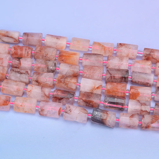 Red Hematoid Faceted Tube Beads Size 12x8mm Jewelry Making 15.5 Inch Strand