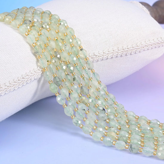 Light Green Prehnite Faceted Rice Barrel Beads Size 6x8mm Jewelry Making 15.5 Inch Strand