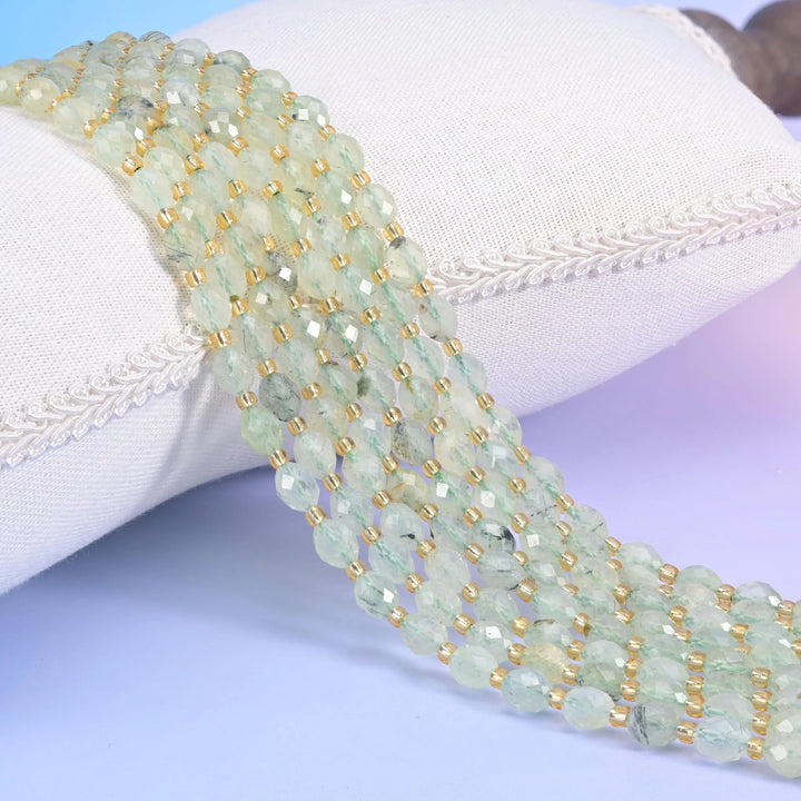 Light Green Prehnite Faceted Rice Barrel Beads Size 6x8mm Jewelry Making 15.5 Inch Strand