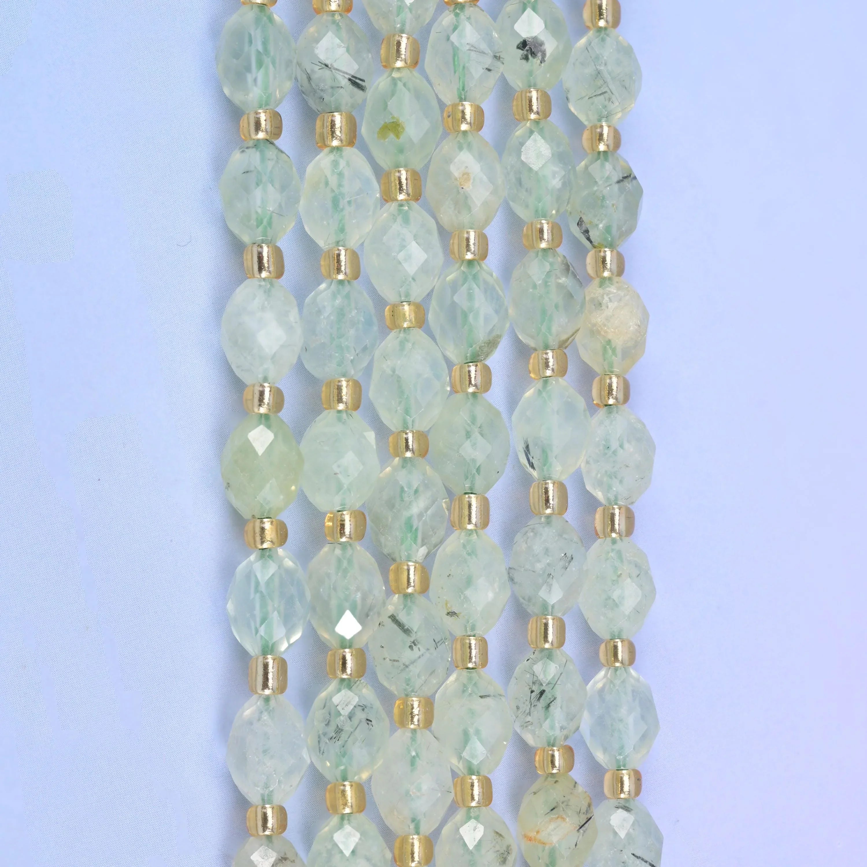Light Green Prehnite Faceted Rice Barrel Beads Size 6x8mm Jewelry Making 15.5 Inch Strand