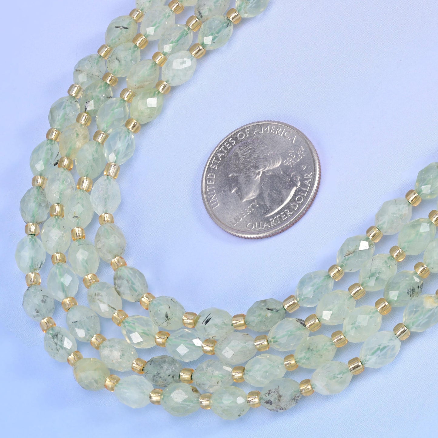 Light Green Prehnite Faceted Rice Barrel Beads Size 6x8mm Jewelry Making 15.5 Inch Strand