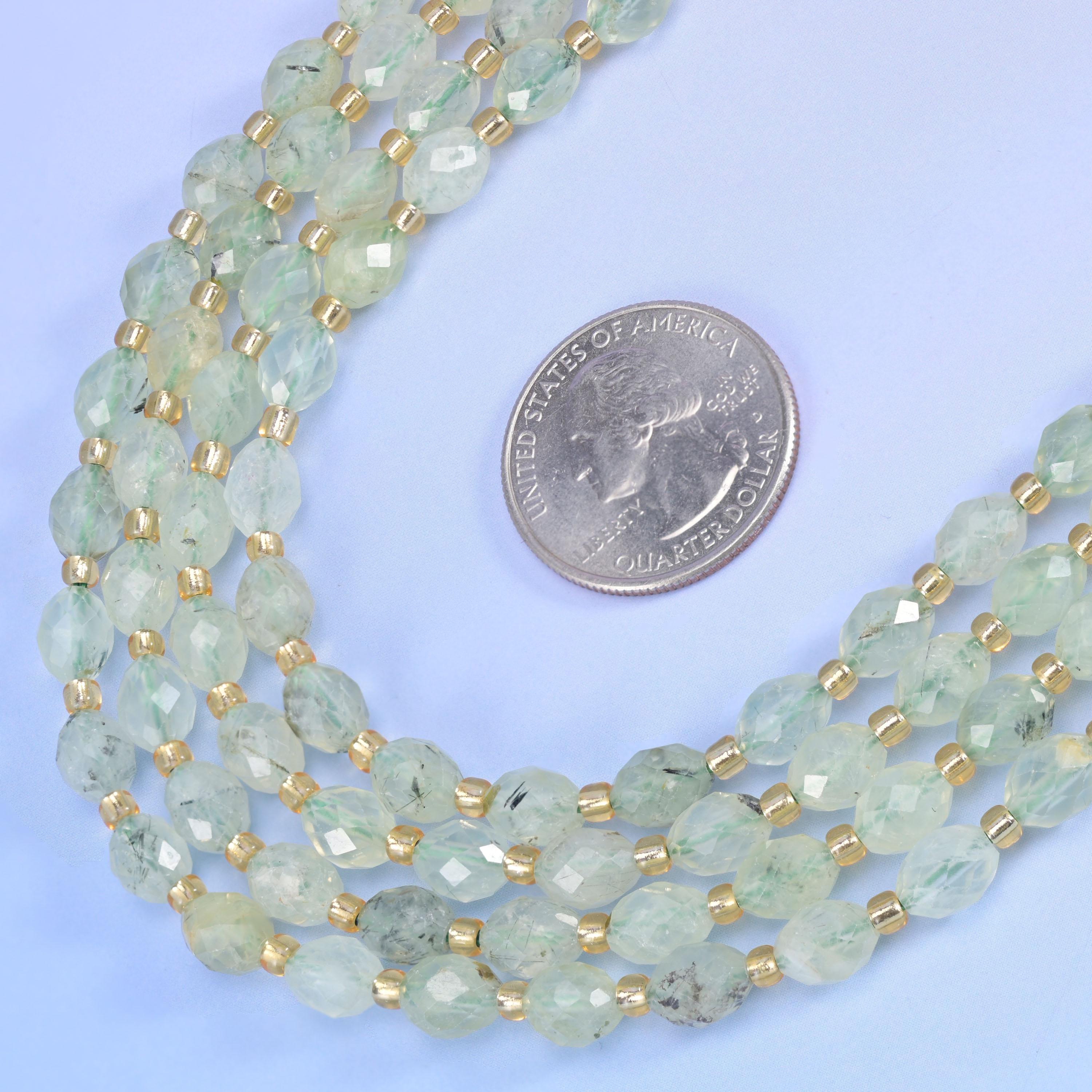 Light Green Prehnite Faceted Rice Barrel Beads Size 6x8mm Jewelry Making 15.5 Inch Strand