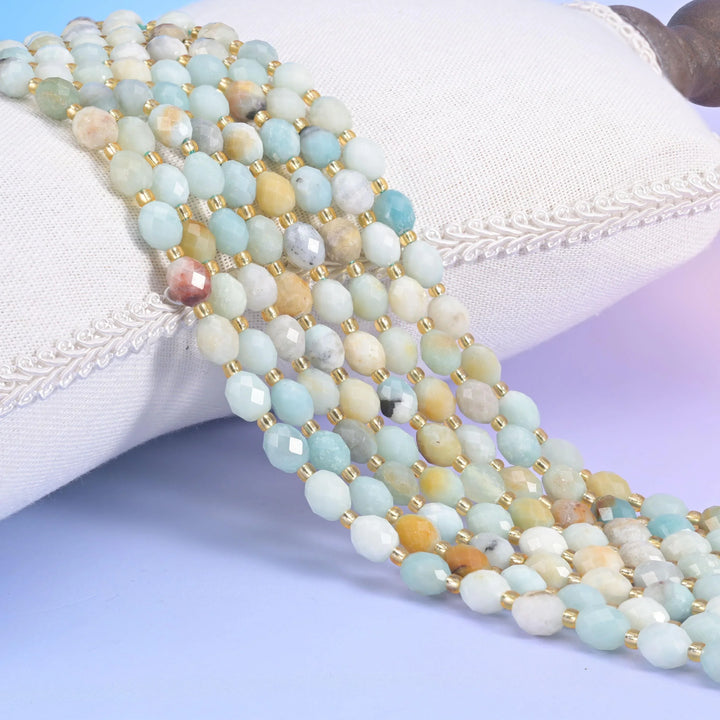Multi-Color Amazonite Faceted Rice Barrel Beads Size 6x8mm Jewelry Making 15.5 Inch Strand