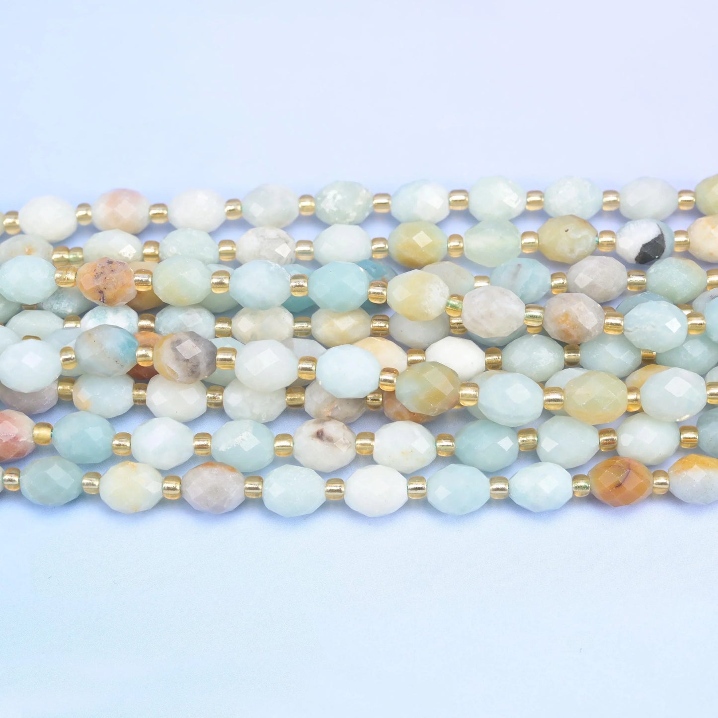Multi-Color Amazonite Faceted Rice Barrel Beads Size 6x8mm Jewelry Making 15.5 Inch Strand