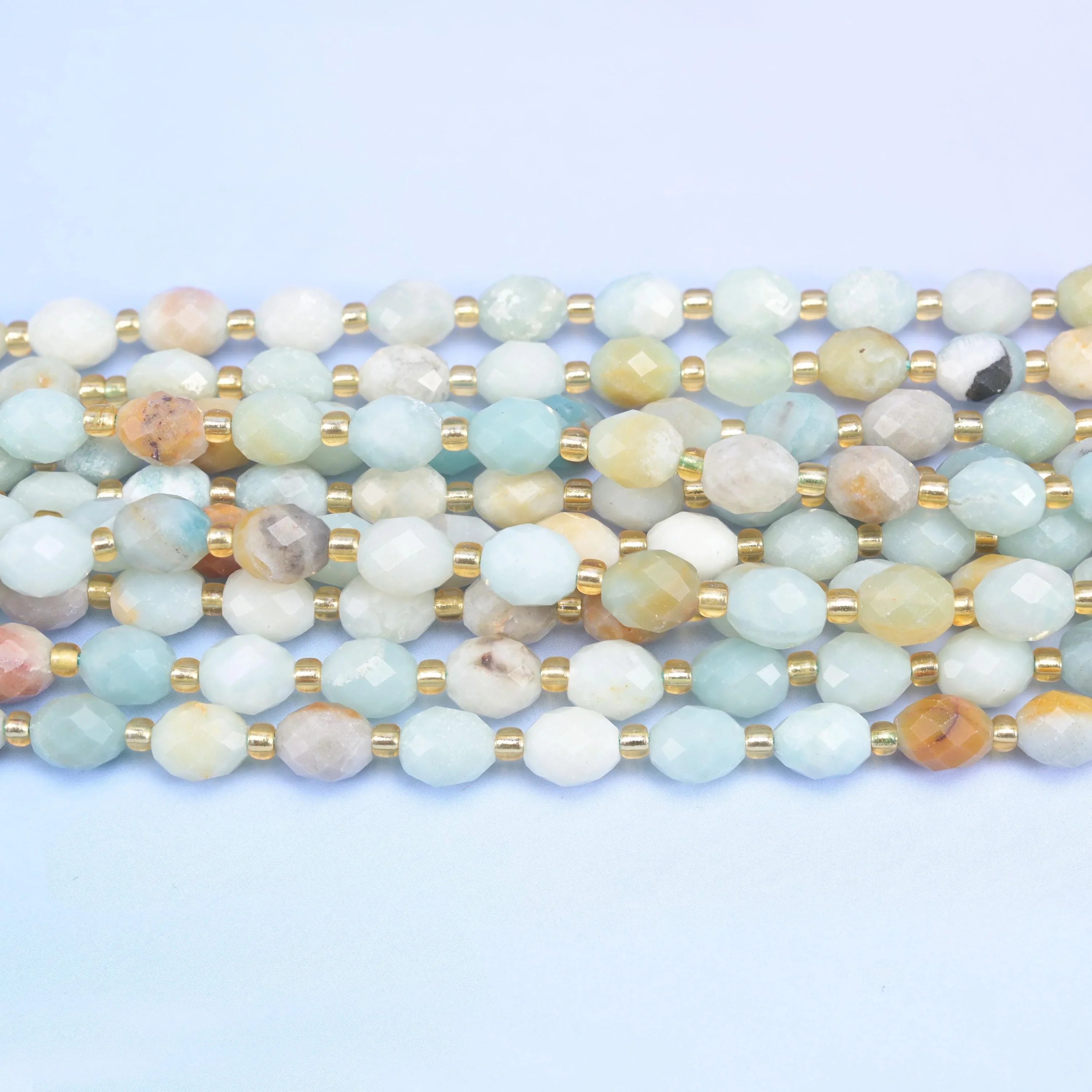 Multi-Color Amazonite Faceted Rice Barrel Beads Size 6x8mm Jewelry Making 15.5 Inch Strand