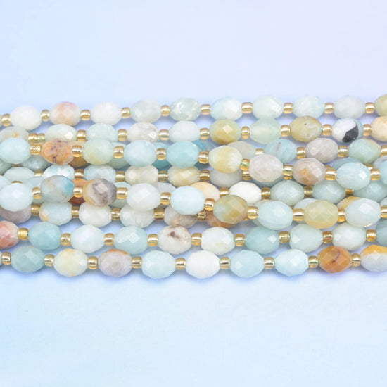 Multi-Color Amazonite Faceted Rice Barrel Beads Size 6x8mm Jewelry Making 15.5 Inch Strand
