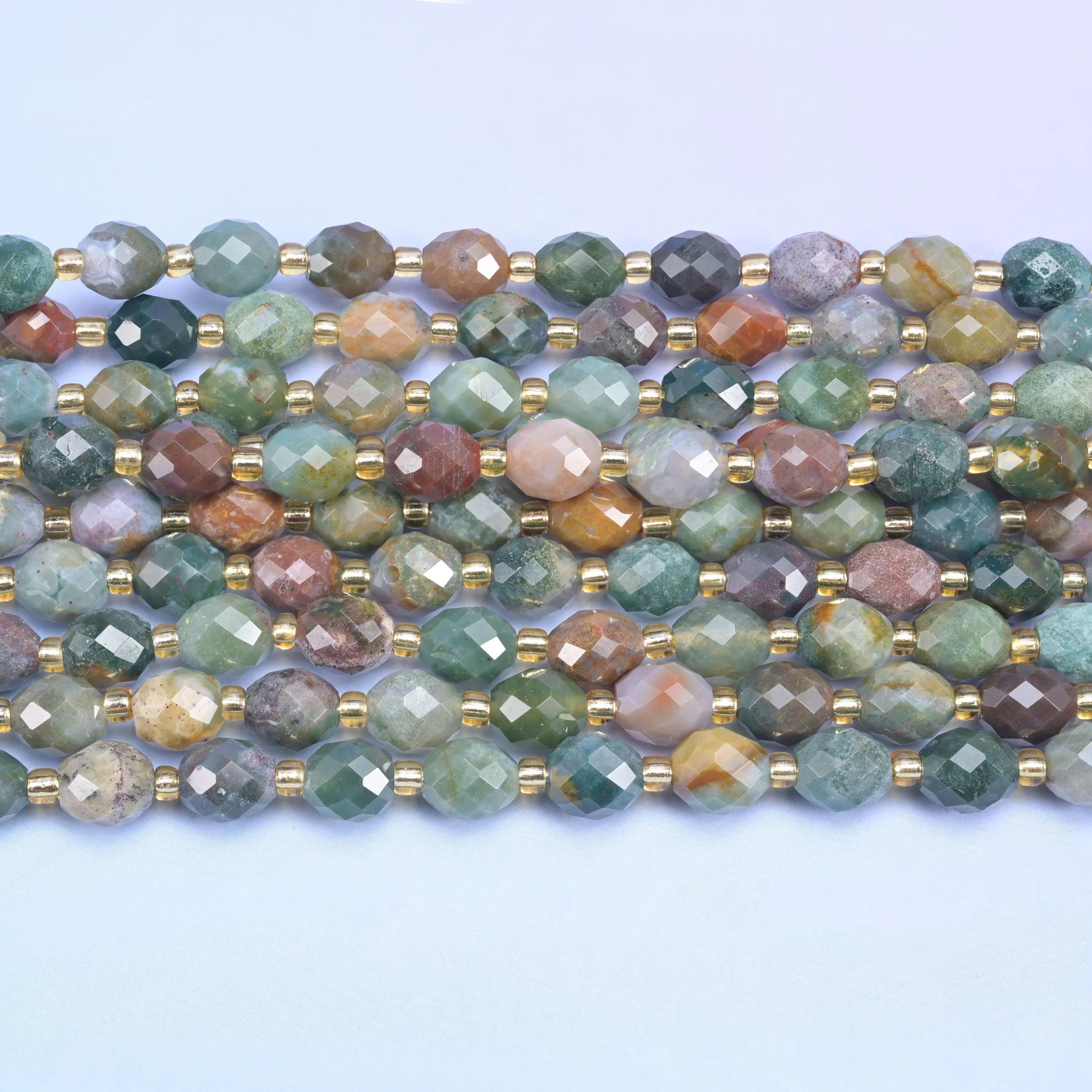 Indian Agate Faceted Rice Barrel Beads Size 6x8mm Jewelry Making 15.5 Inch Strand
