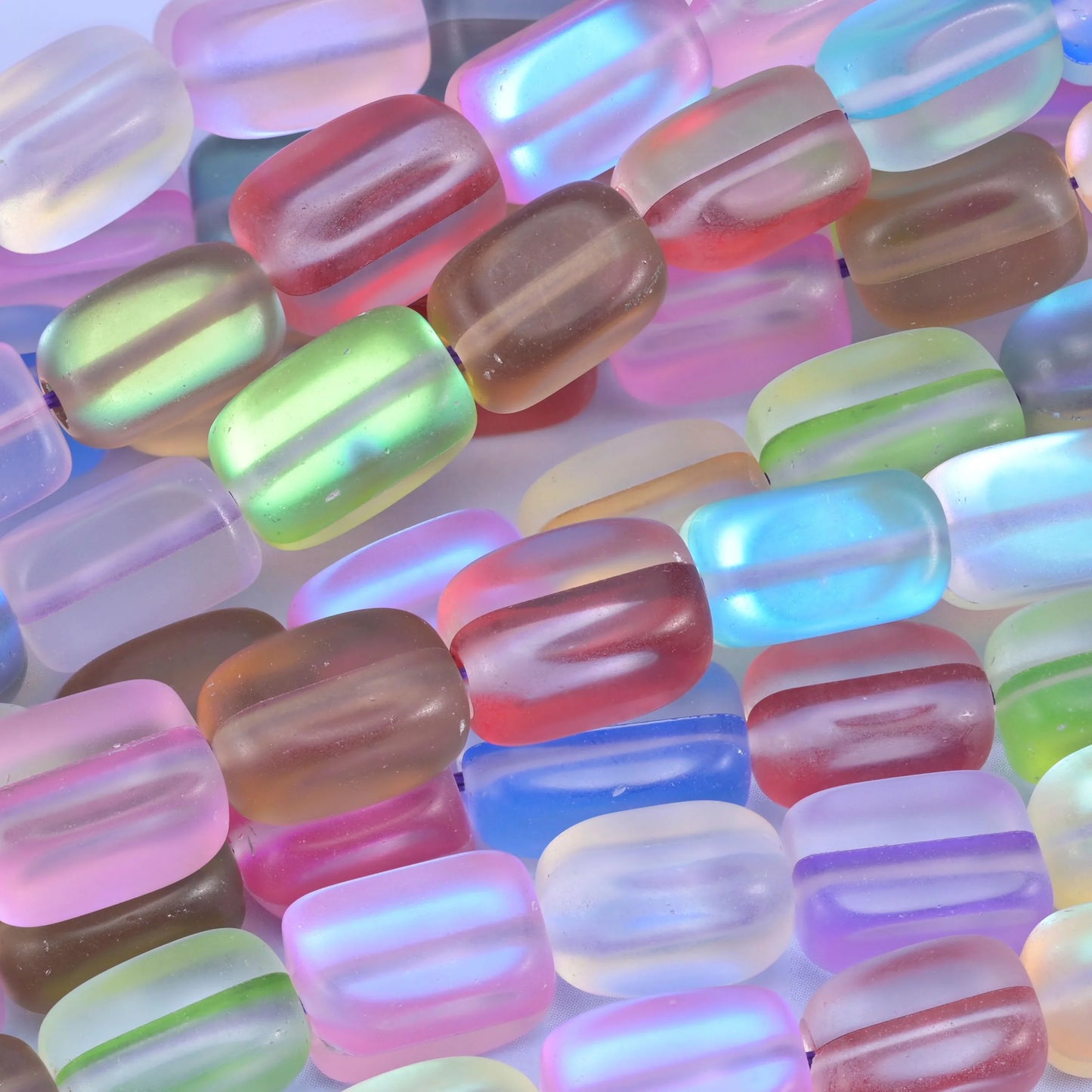 Matte Frosty Rainbow Rectangle Glass Bead Size 10-12mm 15 Inch Strand
