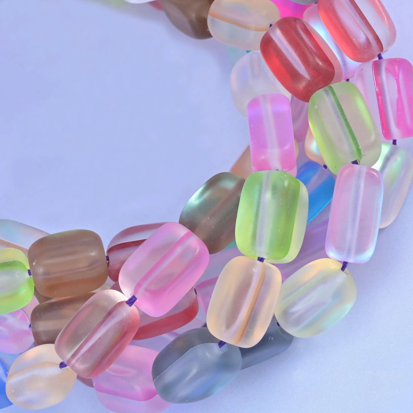 Matte Frosty Rainbow Rectangle Glass Bead Size 10-12mm 15 Inch Strand