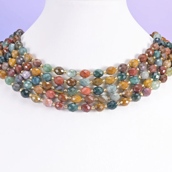 Ocean Agate Faceted Rice Barrel Beads Size 6x8mm Jewelry Making 15.5 Inch Strand
