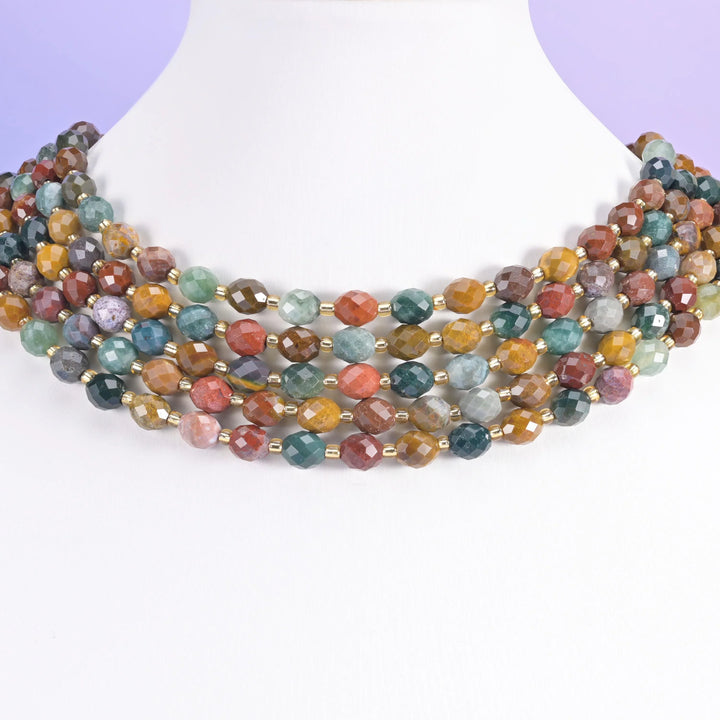 Ocean Agate Faceted Rice Barrel Beads Size 6x8mm Jewelry Making 15.5 Inch Strand