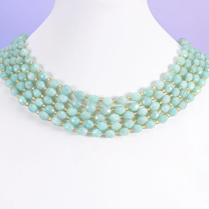 Green Amazonite Faceted Rice Barrel Beads Size 6x8mm Jewelry Making 15.5 Inch Strand