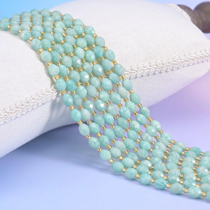 Green Amazonite Faceted Rice Barrel Beads Size 6x8mm Jewelry Making 15.5 Inch Strand