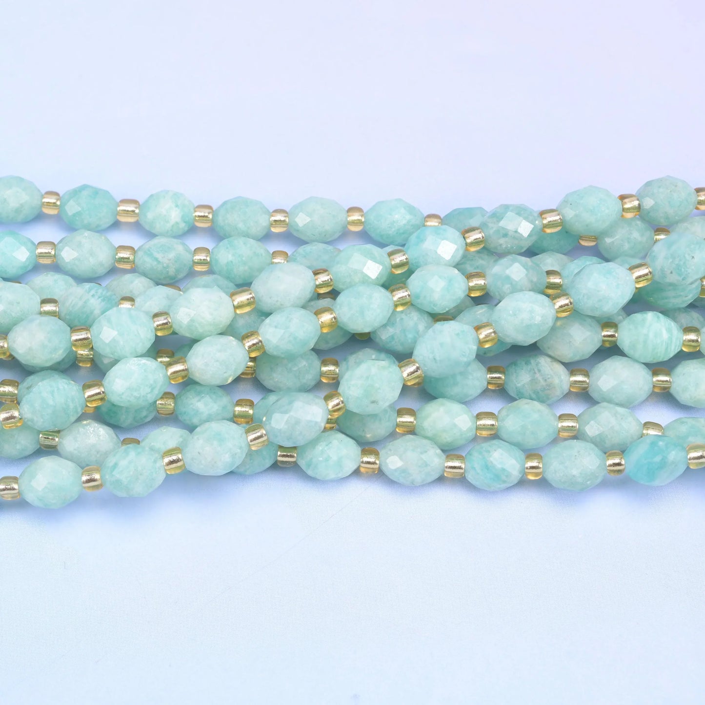 Green Amazonite Faceted Rice Barrel Beads Size 6x8mm Jewelry Making 15.5 Inch Strand