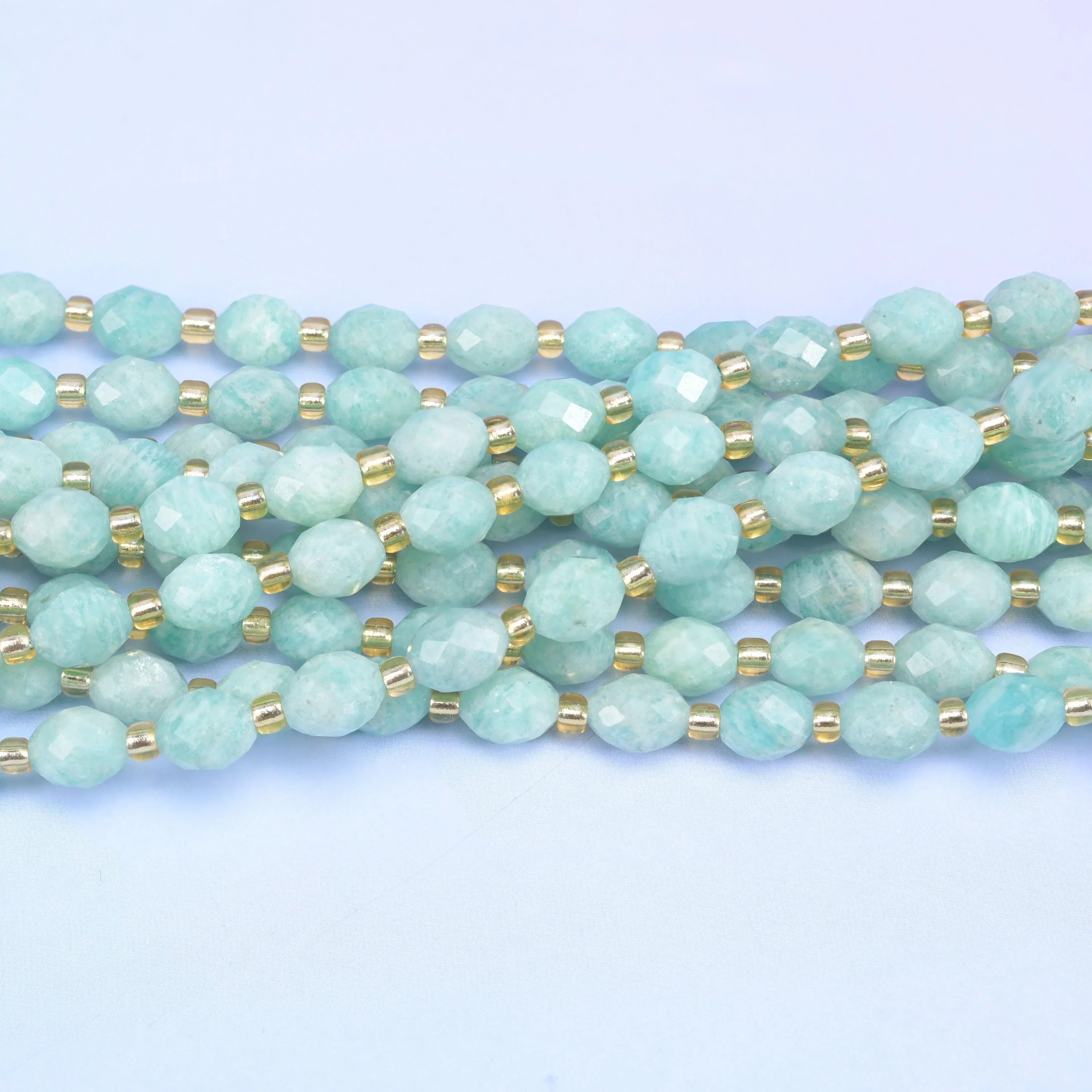 Green Amazonite Faceted Rice Barrel Beads Size 6x8mm Jewelry Making 15.5 Inch Strand