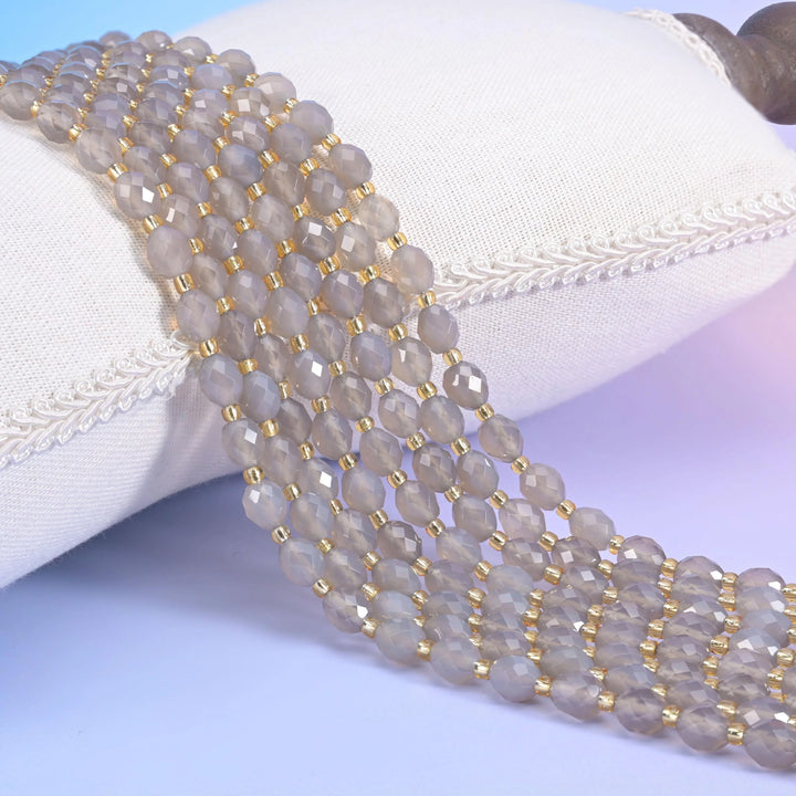 Gray Agate Faceted Rice Barrel Beads Size 6x8mm Jewelry Making 15.5 Inch Strand