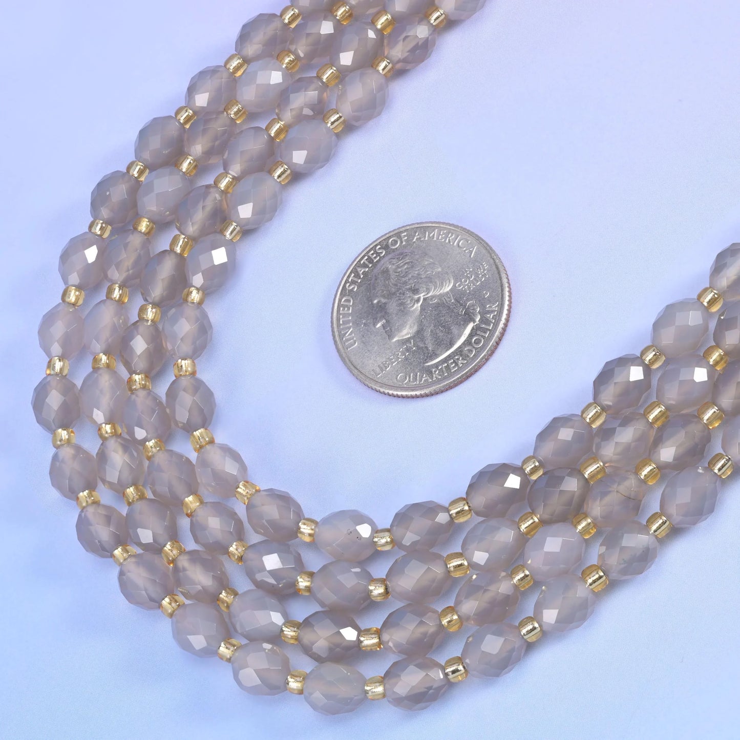 Gray Agate Faceted Rice Barrel Beads Size 6x8mm Jewelry Making 15.5 Inch Strand