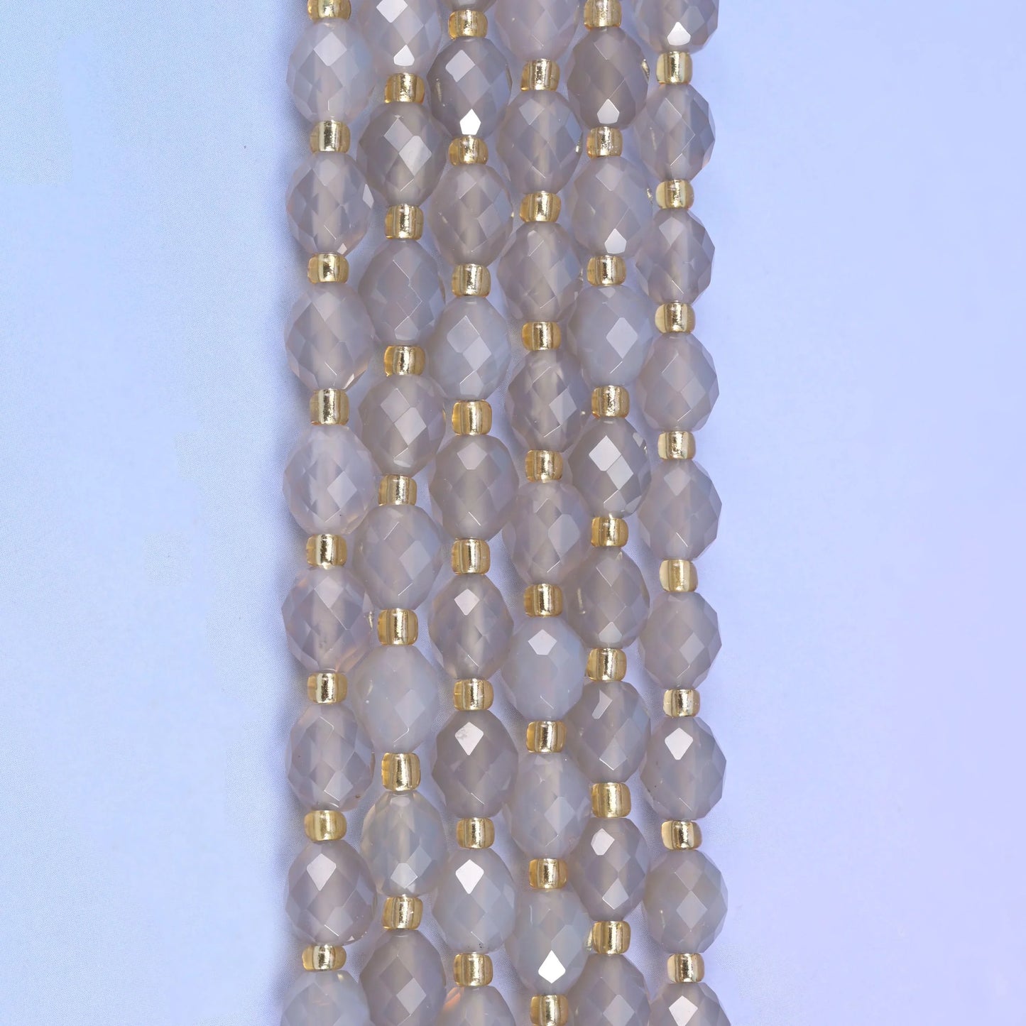 Gray Agate Faceted Rice Barrel Beads Size 6x8mm Jewelry Making 15.5 Inch Strand