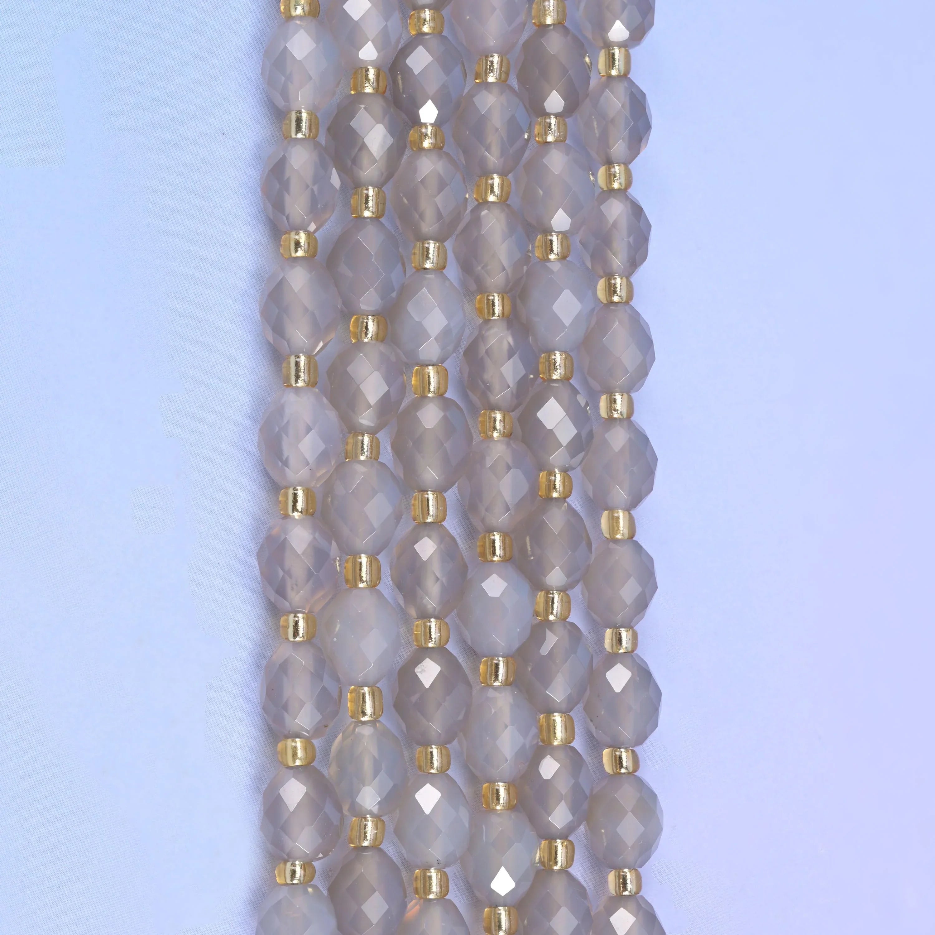 Gray Agate Faceted Rice Barrel Beads Size 6x8mm Jewelry Making 15.5 Inch Strand