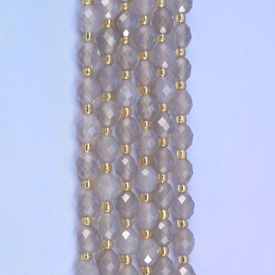 Gray Agate Faceted Rice Barrel Beads Size 6x8mm Jewelry Making 15.5 Inch Strand