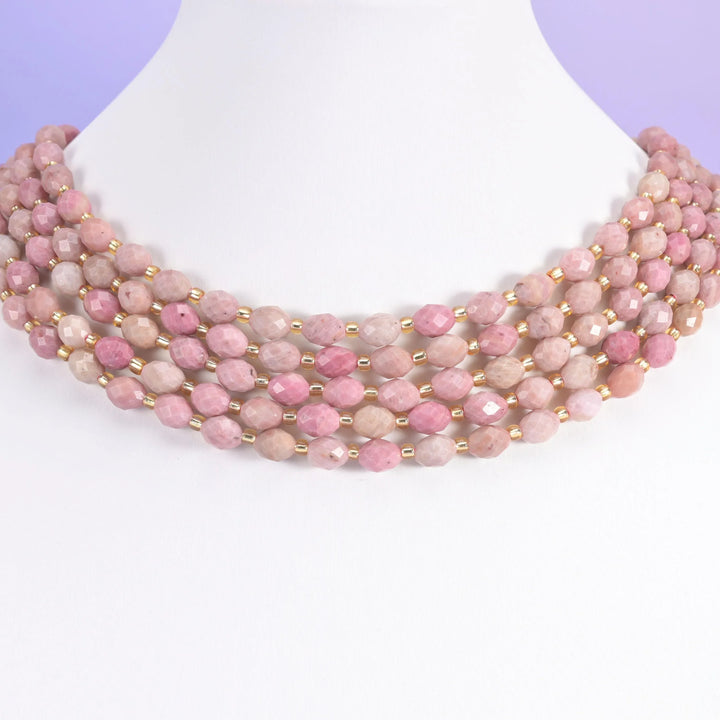Pink Rhodonite Faceted Rice Barrel Beads Size 6x8mm Jewelry Making 15.5 Inch Strand