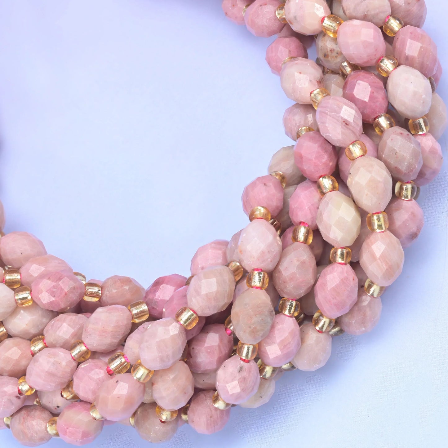 Pink Rhodonite Faceted Rice Barrel Beads Size 6x8mm Jewelry Making 15.5 Inch Strand