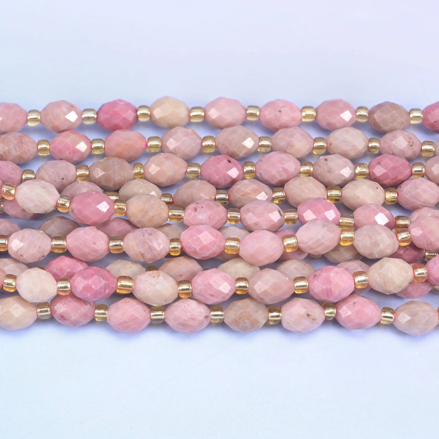 Pink Rhodonite Faceted Rice Barrel Beads Size 6x8mm Jewelry Making 15.5 Inch Strand