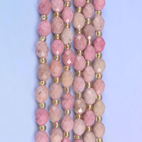 Pink Rhodonite Faceted Rice Barrel Beads Size 6x8mm Jewelry Making 15.5 Inch Strand