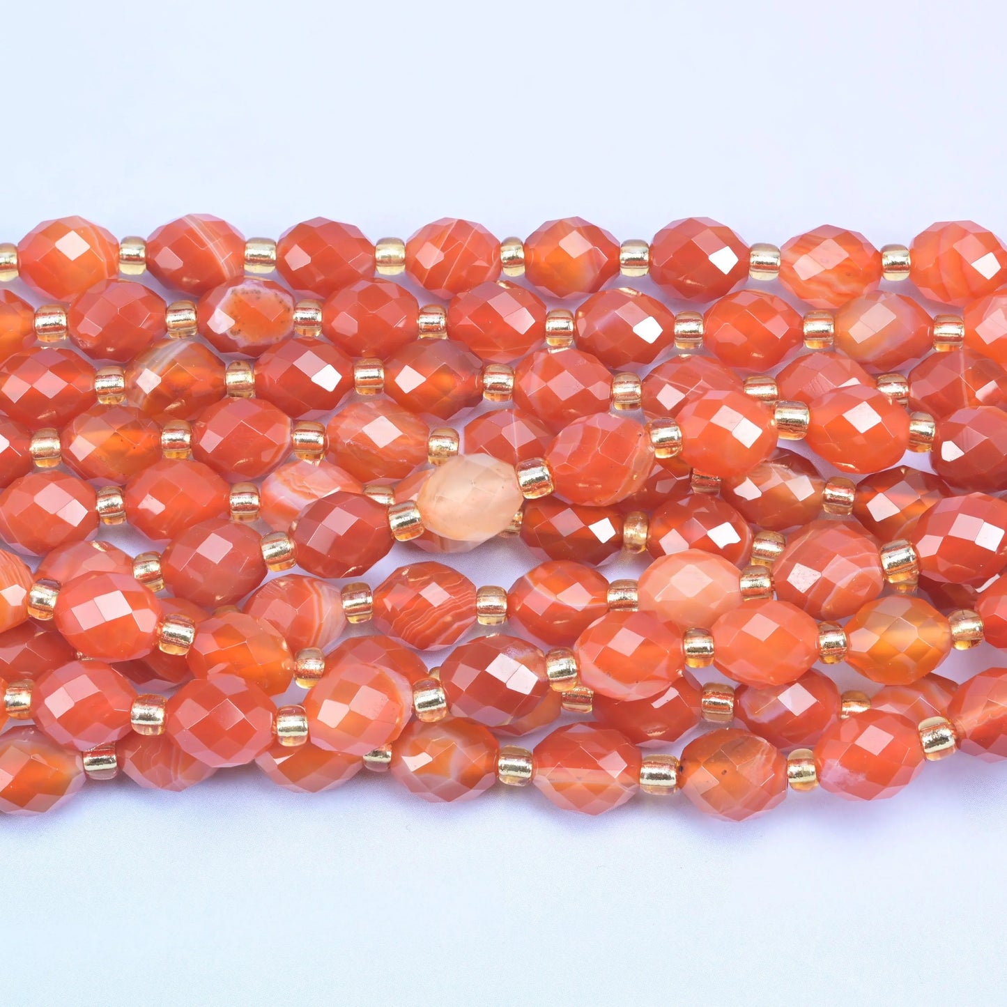 Dyed Red Strip Agate Faceted Rice Barrel Beads Size 6x8mm Jewelry Making 15.5 Inch Strand