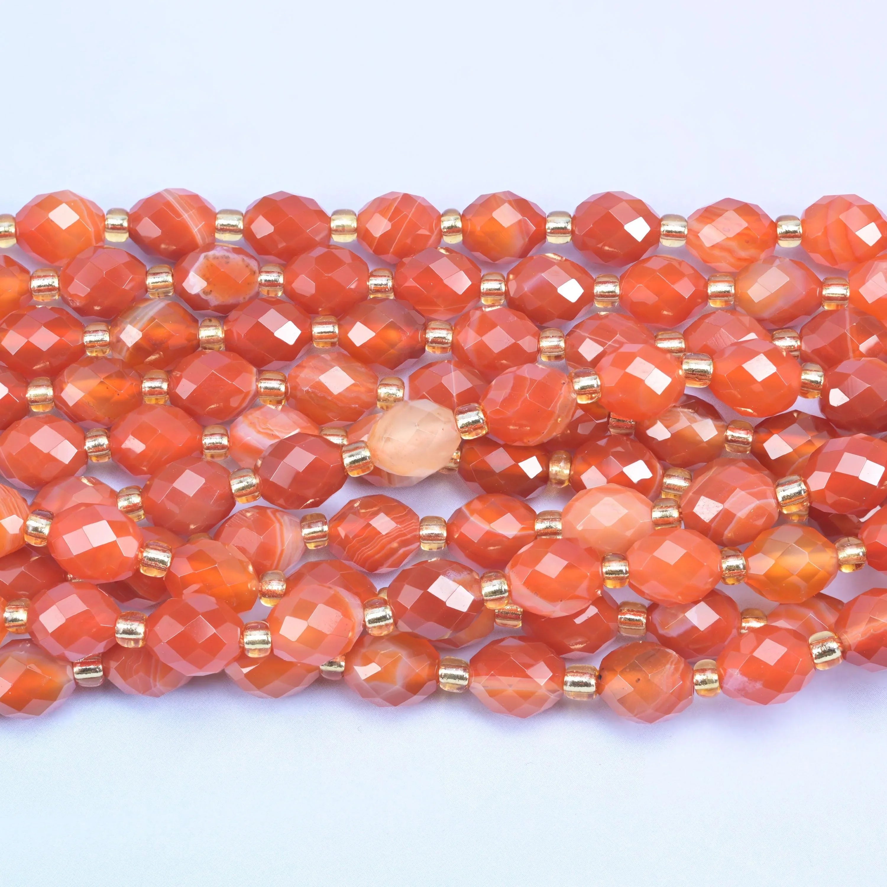 Dyed Red Strip Agate Faceted Rice Barrel Beads Size 6x8mm Jewelry Making 15.5 Inch Strand