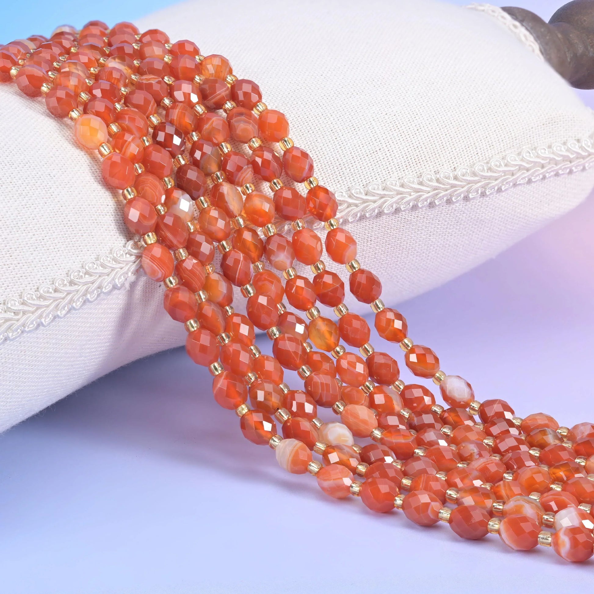 Dyed Red Strip Agate Faceted Rice Barrel Beads Size 6x8mm Jewelry Making 15.5 Inch Strand