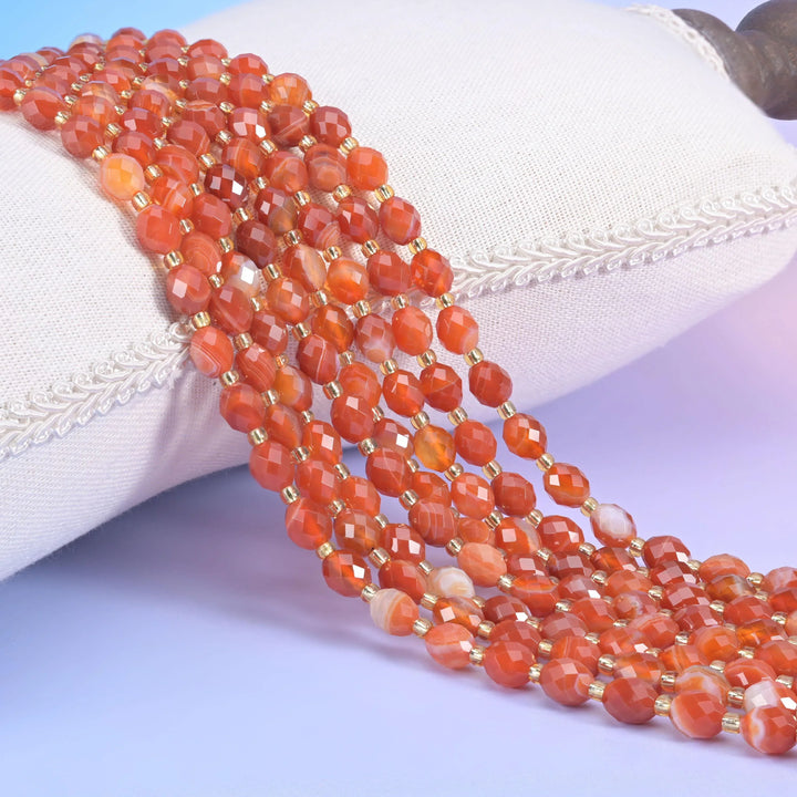 Dyed Red Strip Agate Faceted Rice Barrel Beads Size 6x8mm Jewelry Making 15.5 Inch Strand