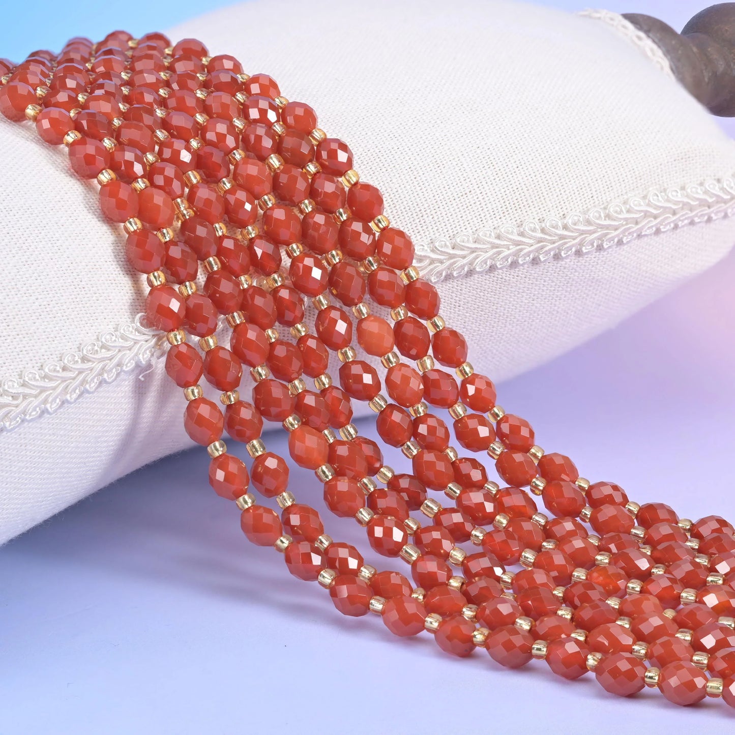Red Agate Faceted Rice Barrel Beads Size 6x8mm Jewelry Making 15.5 Inch Strand