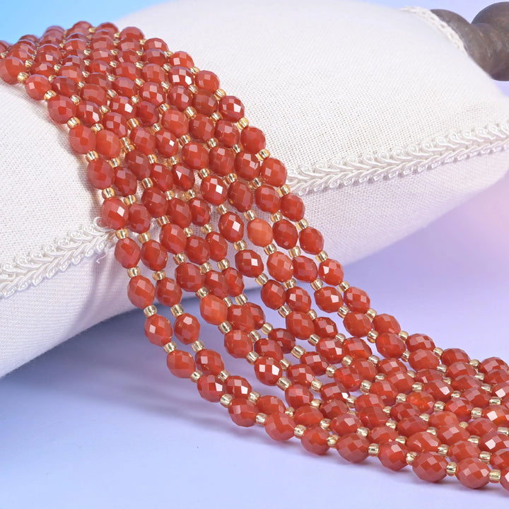 Red Agate Faceted Rice Barrel Beads Size 6x8mm Jewelry Making 15.5 Inch Strand