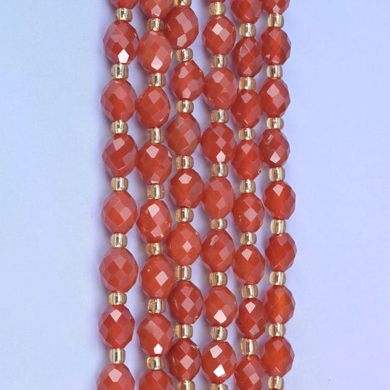 Red Agate Faceted Rice Barrel Beads Size 6x8mm Jewelry Making 15.5 Inch Strand