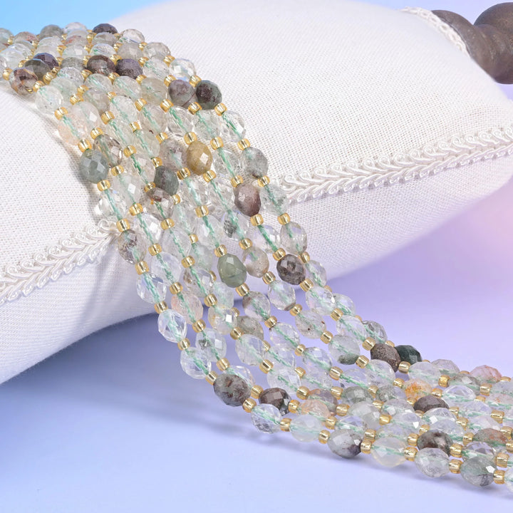 Green Phantom Quartz Faceted Rice Barrel Beads Size 6x8mm Jewelry Making 15.5 Inch Strand