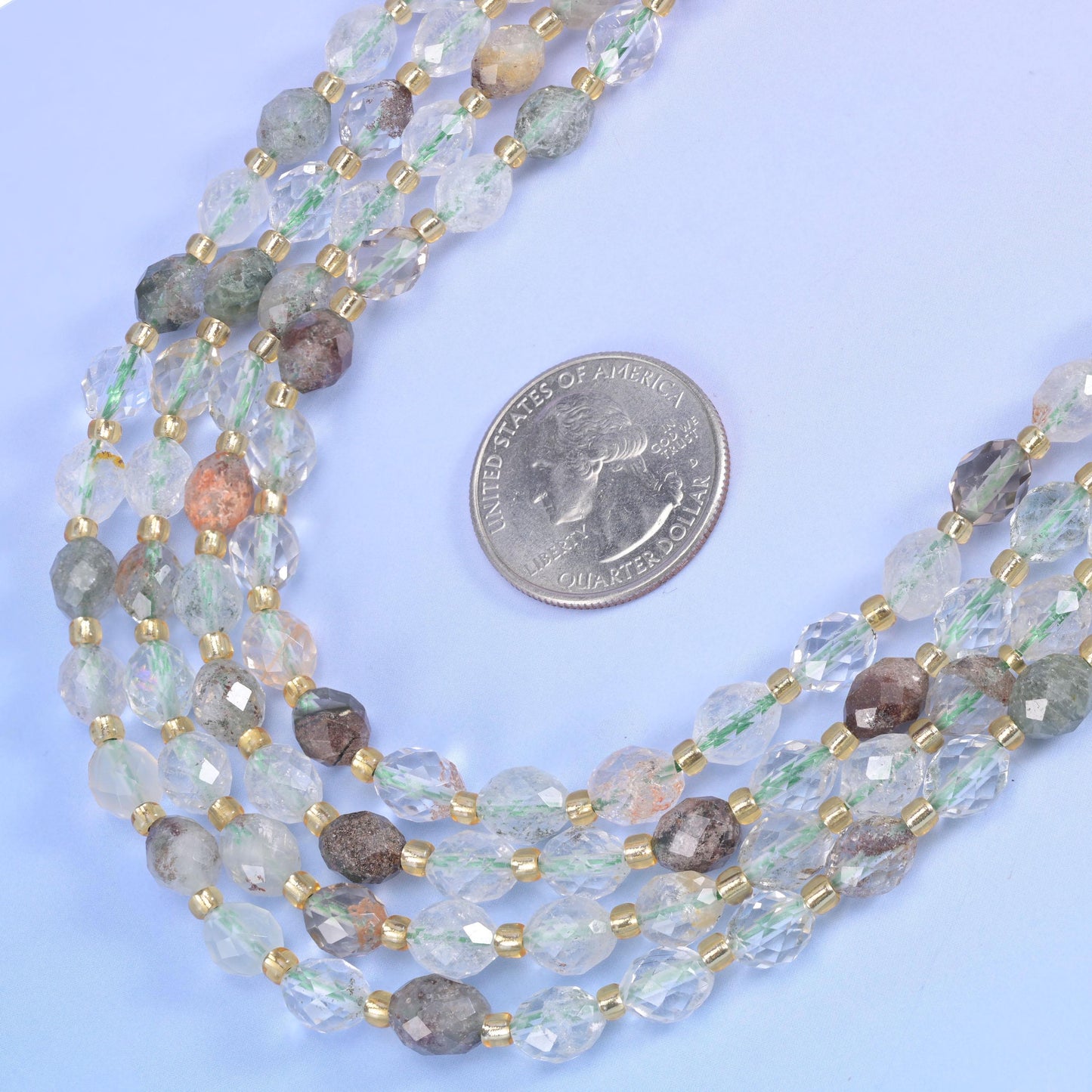 Green Phantom Quartz Faceted Rice Barrel Beads Size 6x8mm Jewelry Making 15.5 Inch Strand