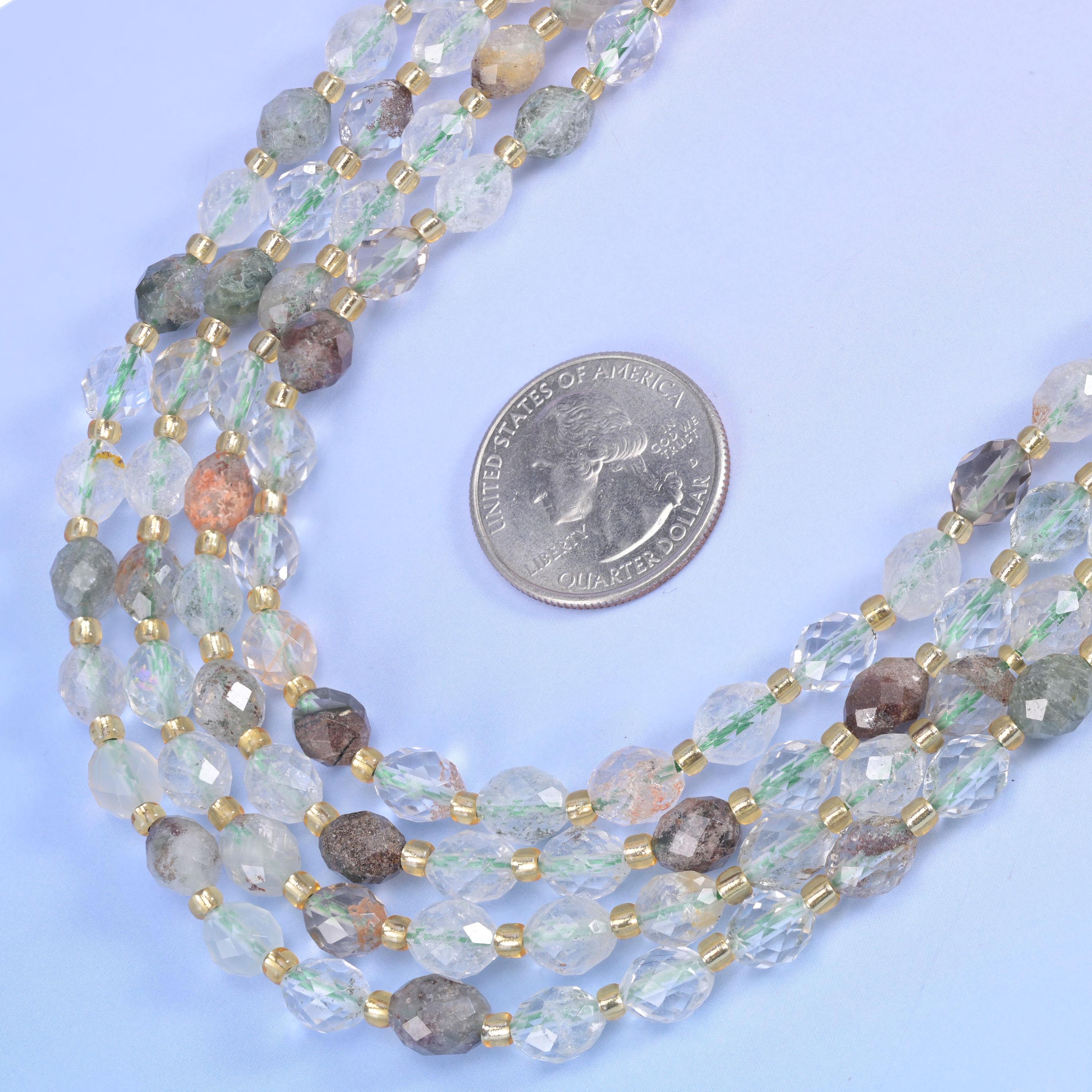 Green Phantom Quartz Faceted Rice Barrel Beads Size 6x8mm Jewelry Making 15.5 Inch Strand