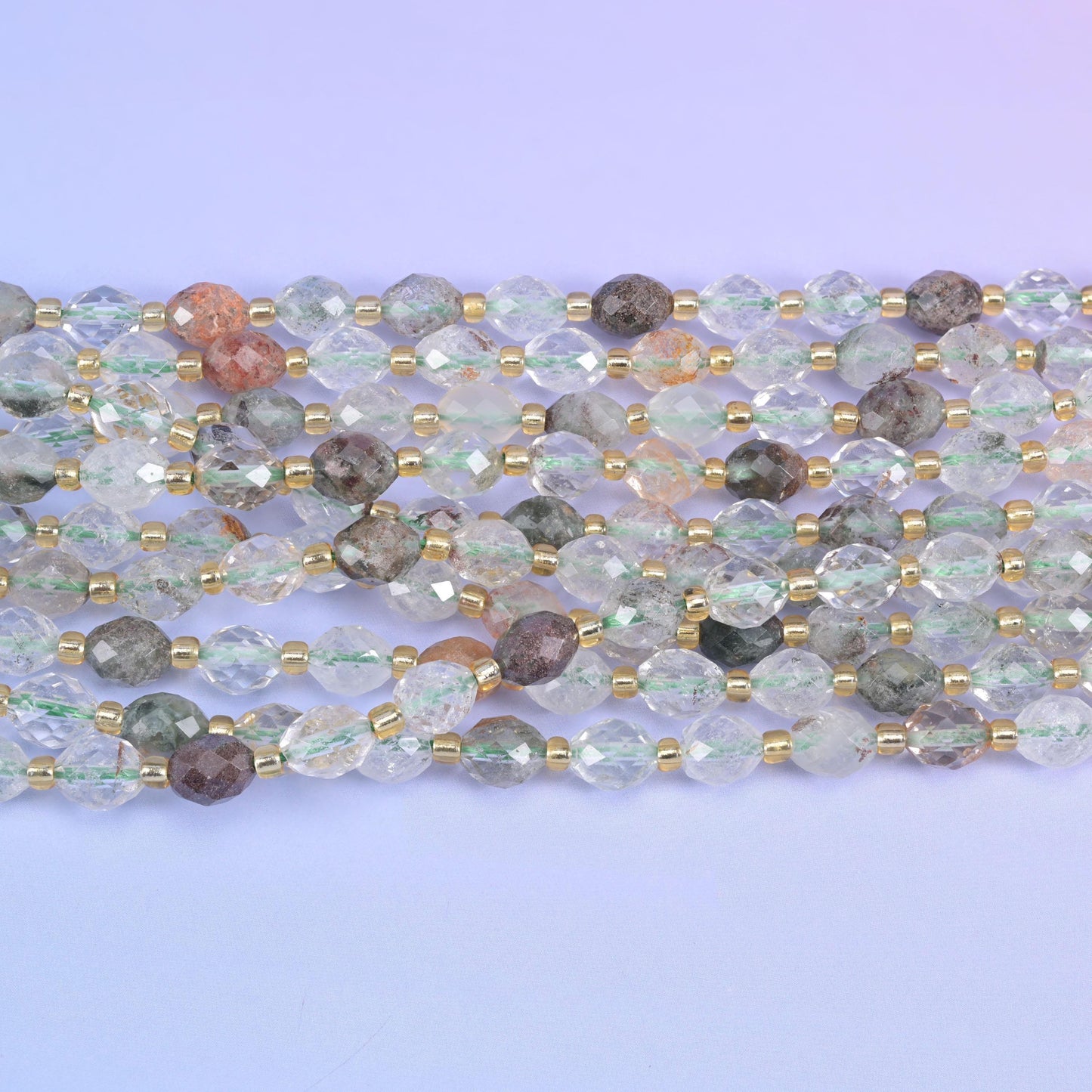 Green Phantom Quartz Faceted Rice Barrel Beads Size 6x8mm Jewelry Making 15.5 Inch Strand