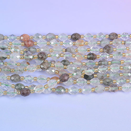 Green Phantom Quartz Faceted Rice Barrel Beads Size 6x8mm Jewelry Making 15.5 Inch Strand