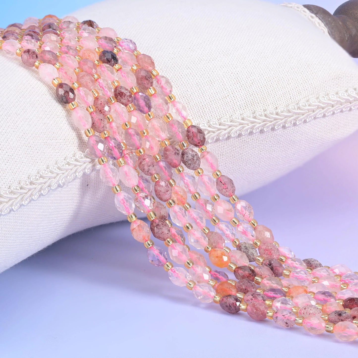 Strawberry Phantom Quartz Faceted Rice Barrel Beads Size 6x8mm Jewelry Making 15.5 Inch Strand
