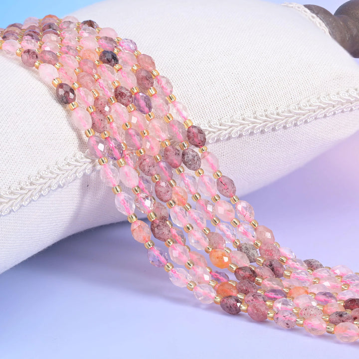 Strawberry Phantom Quartz Faceted Rice Barrel Beads Size 6x8mm Jewelry Making 15.5 Inch Strand