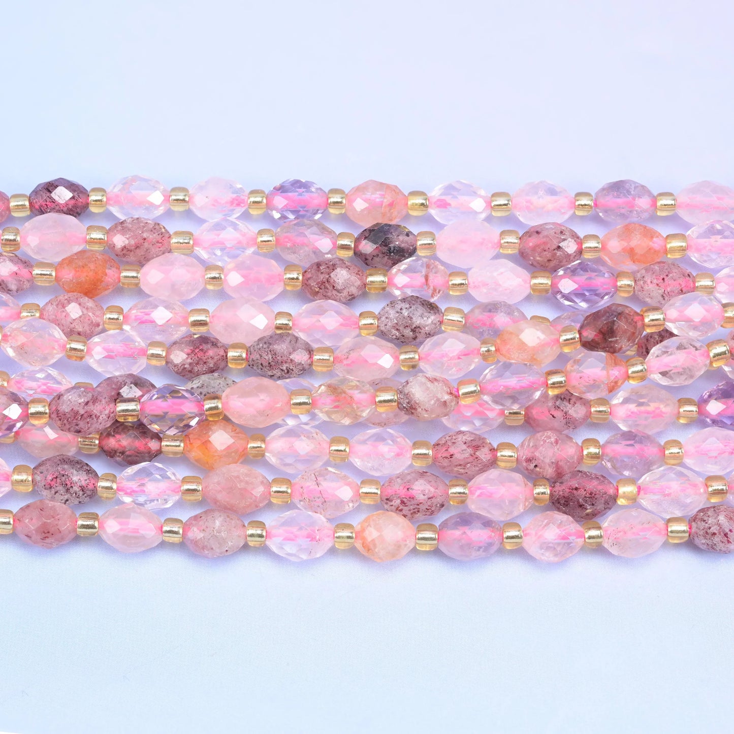 Strawberry Phantom Quartz Faceted Rice Barrel Beads Size 6x8mm Jewelry Making 15.5 Inch Strand